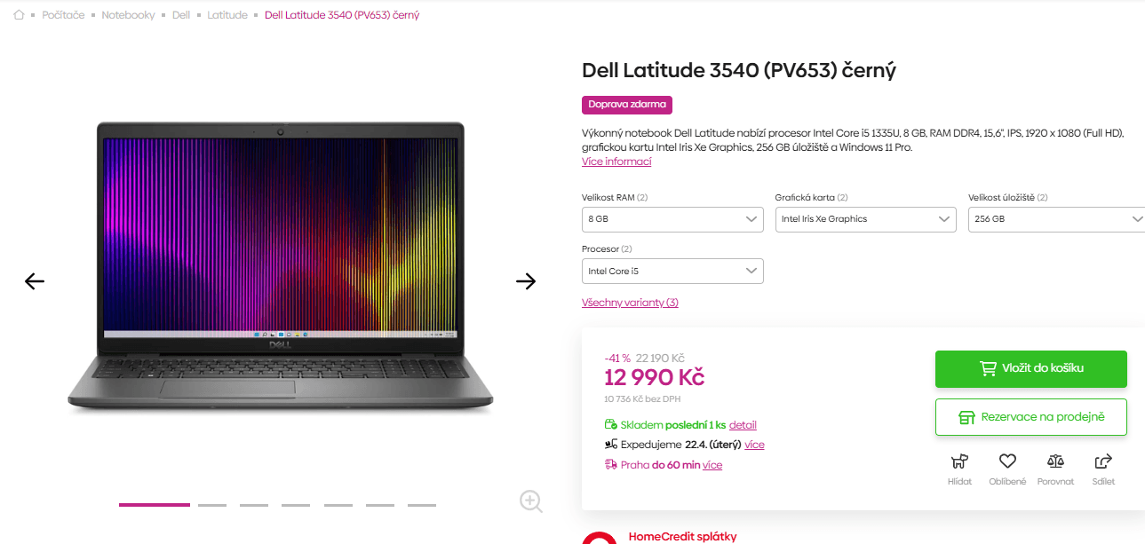 Dell i5 4,6GHz, 8/256GB, 15,6", firemní