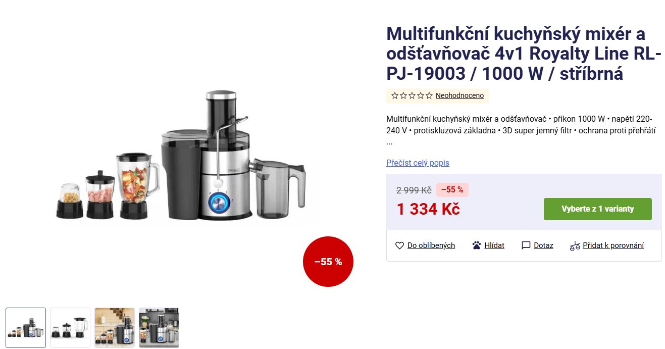 Mixér a odšťavňovač Royalty Line 4v1