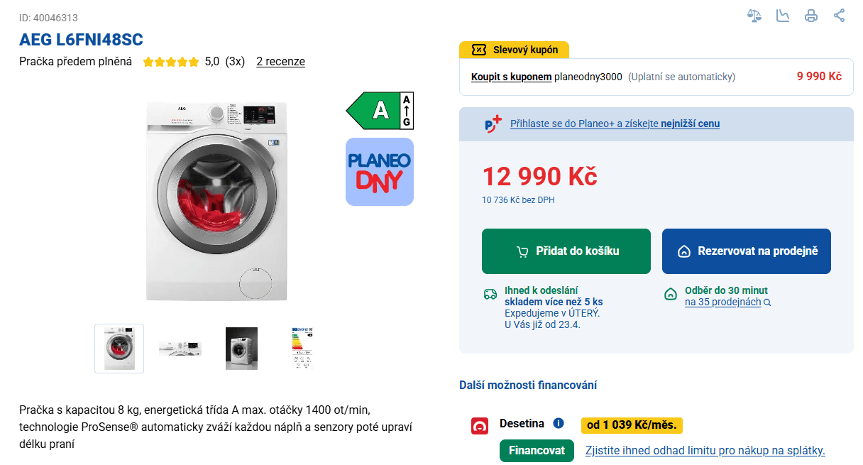 Parní pračka AEG 8kg, 1400ot., A