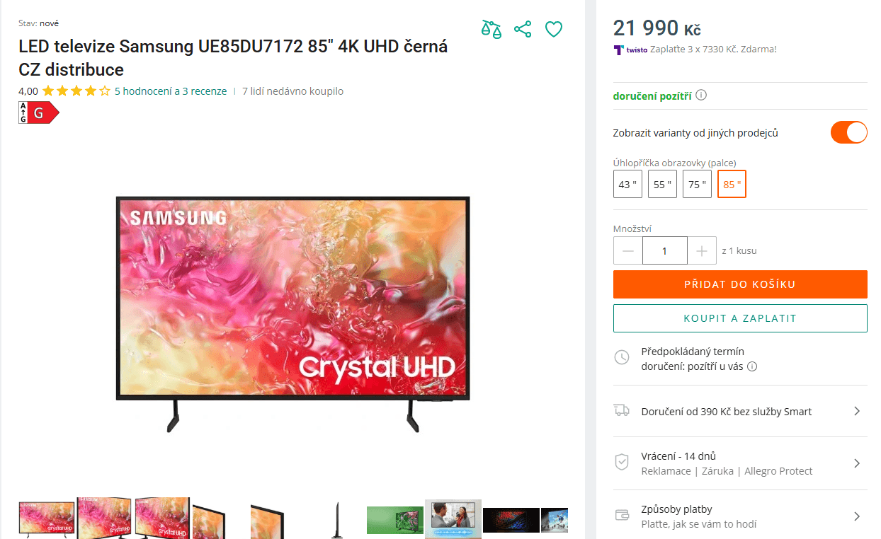4K Smart TV 216 cm, Samsung