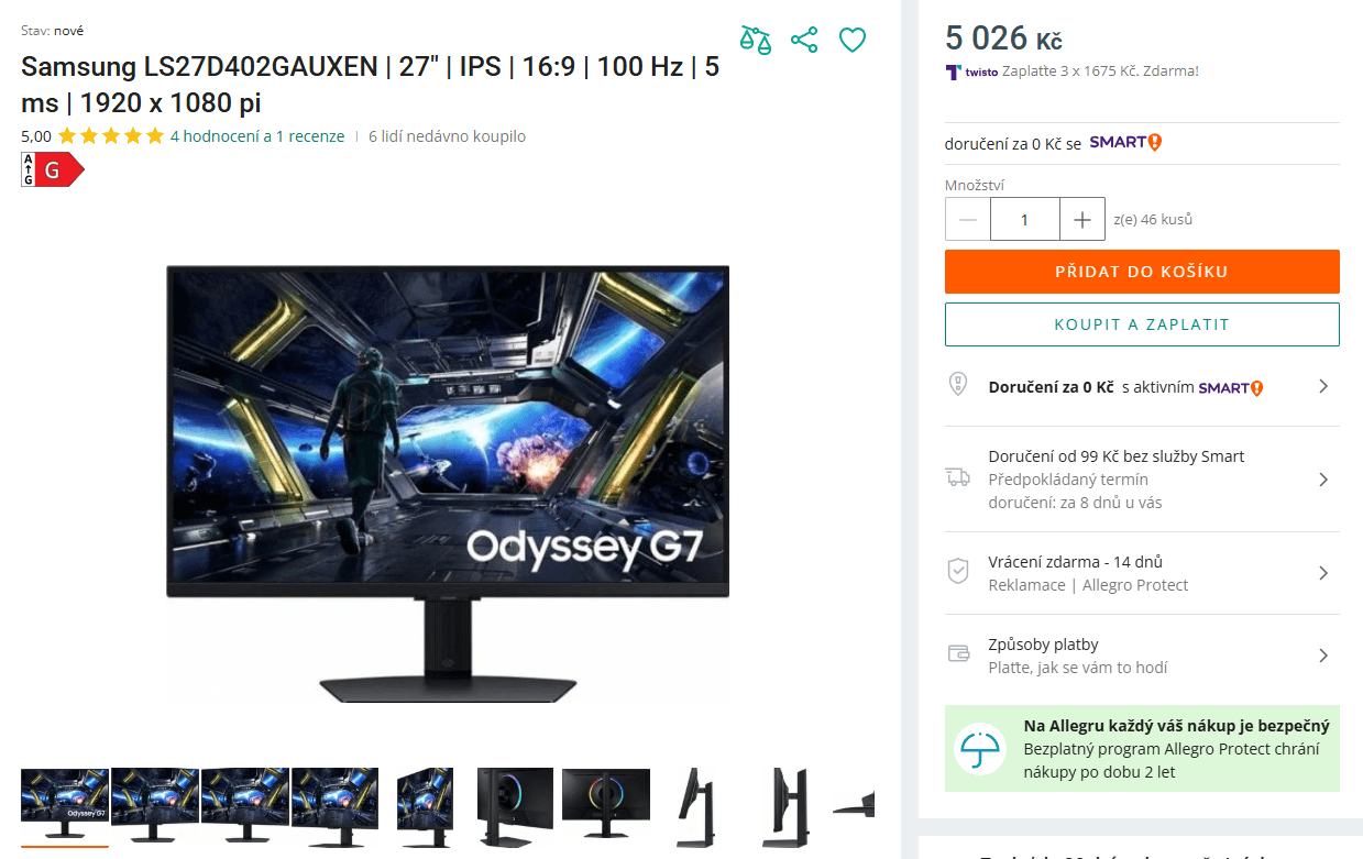 QHD PC herní monitor Samsung G7 27", repro
