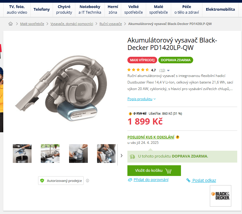 Ruční aku vysavač Black & Decker