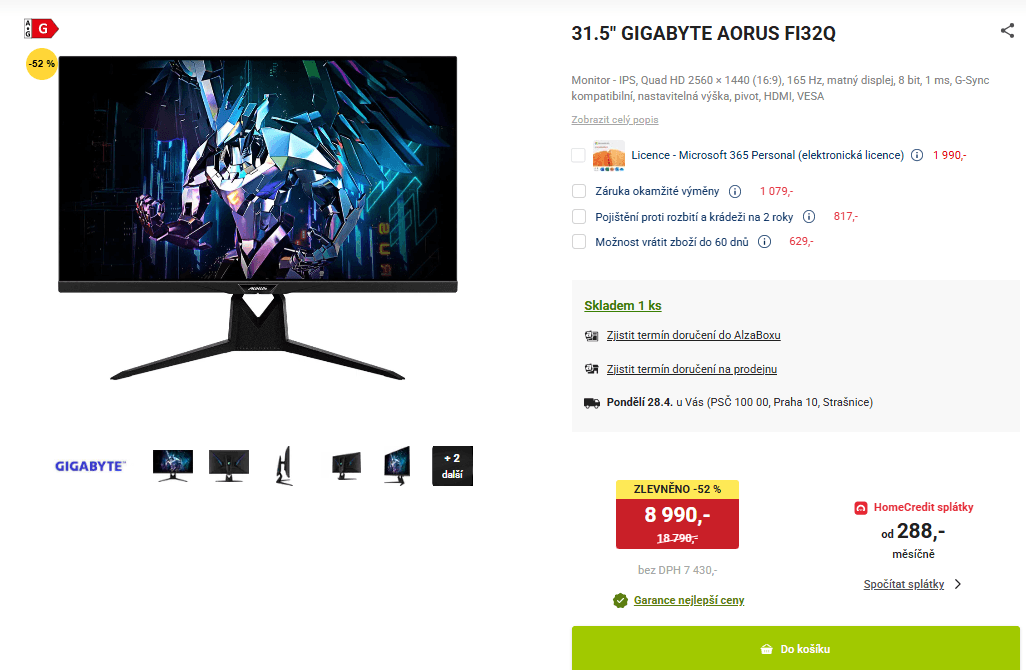 QHD Gigabyte 31,5", 165 Hz