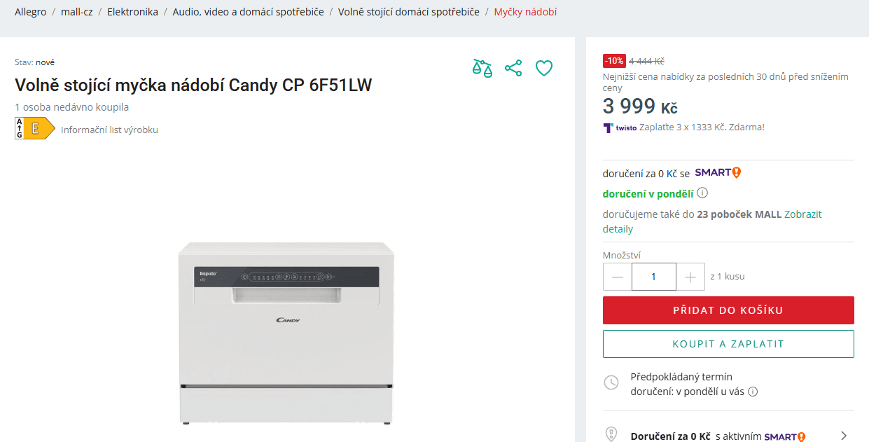 Stolní myčka nádobí Candy 6 sad, 5 prg