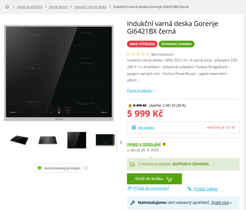 Indukční varná deska Gorenje, bridge