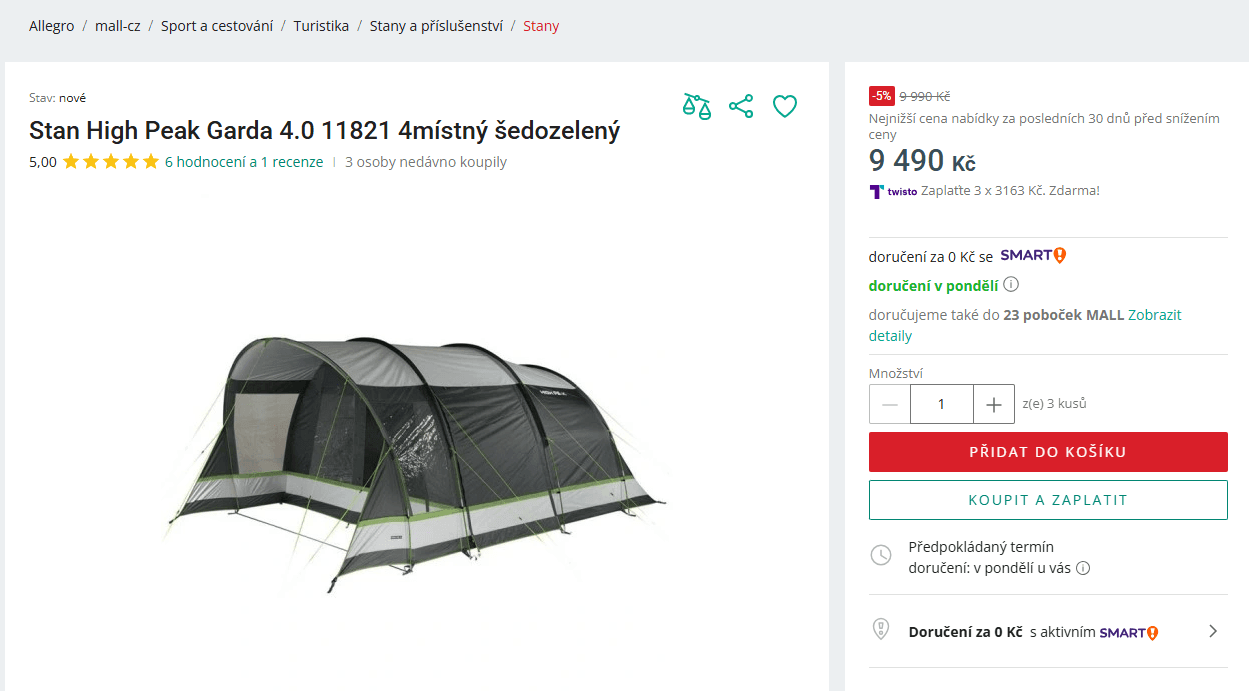 Stan High Peak pro 4, 2 ložnice/vchody, veranda