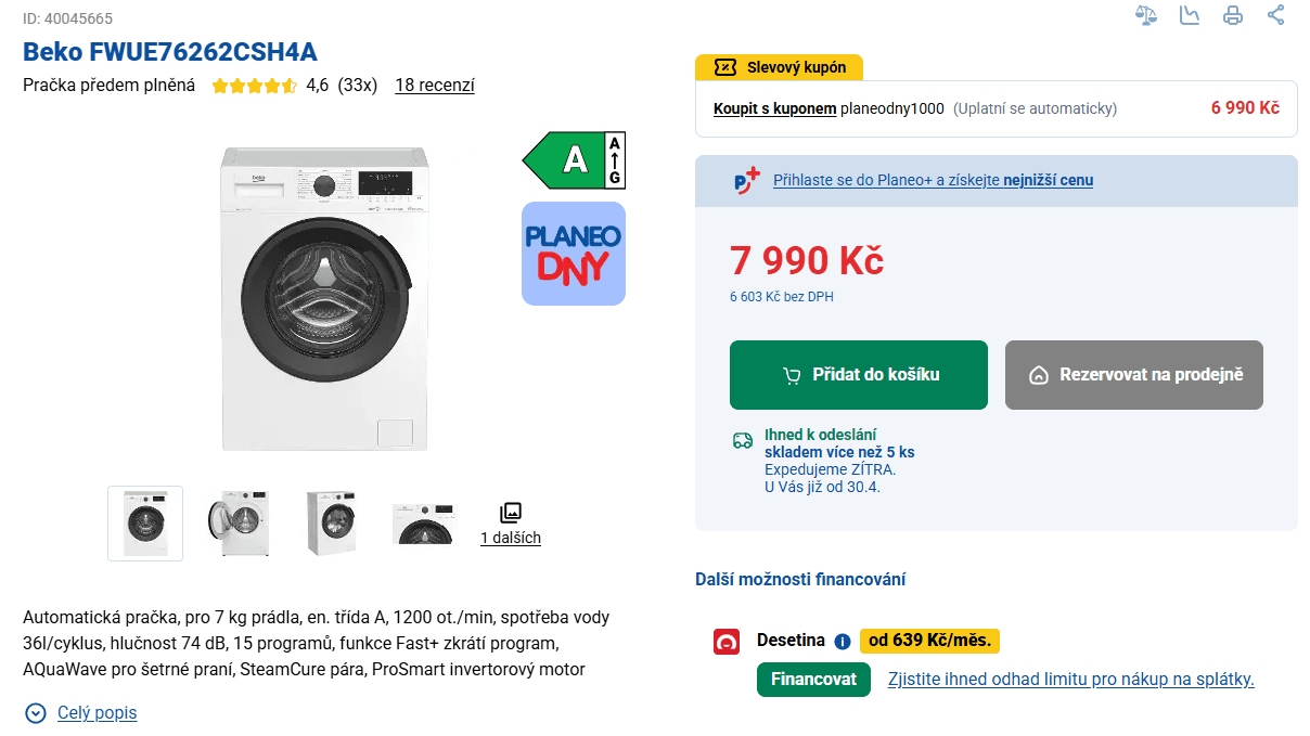 Pračka Beko 7kg, 1400ot., BT, pára