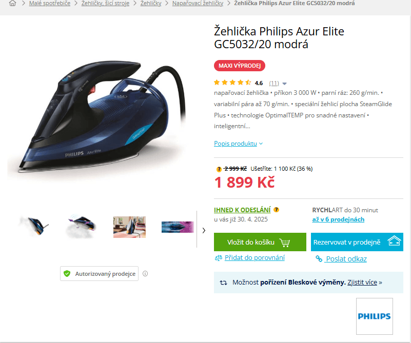 Žehlička Philips Azur Elite