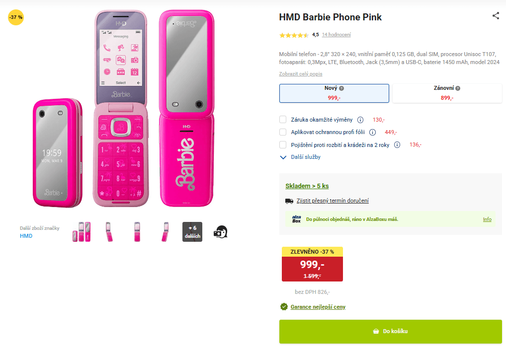 Klasický véčkový mobil HMD Barbie