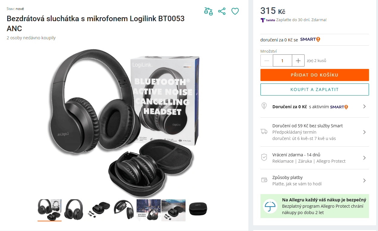 BT sluchátka LogiLink ANC, mikrofon