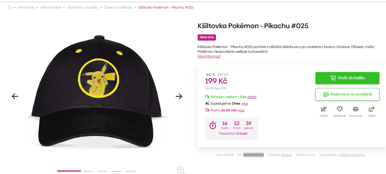 Kšiltovka Pokémon - Pikachu
