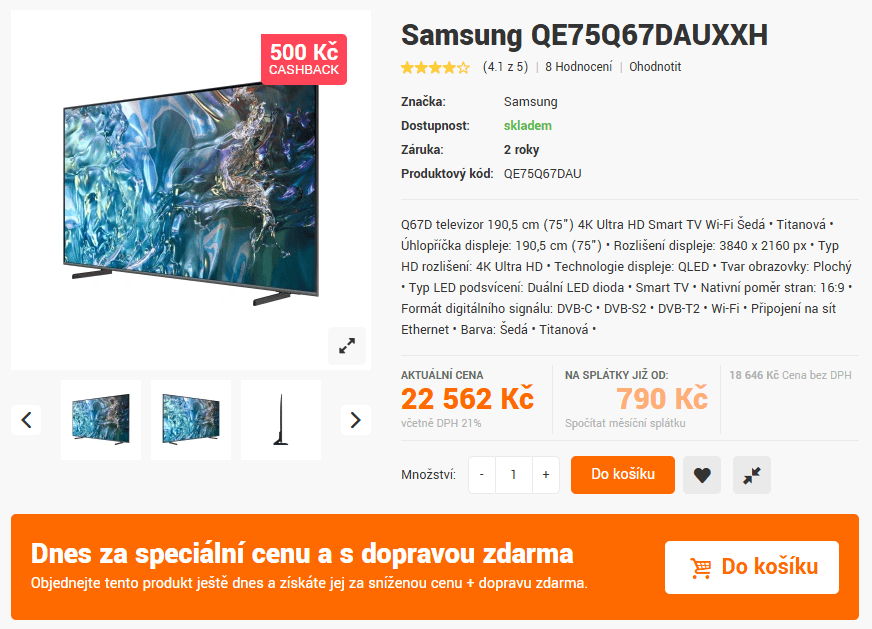 4K Smart TV 189cm Samsung