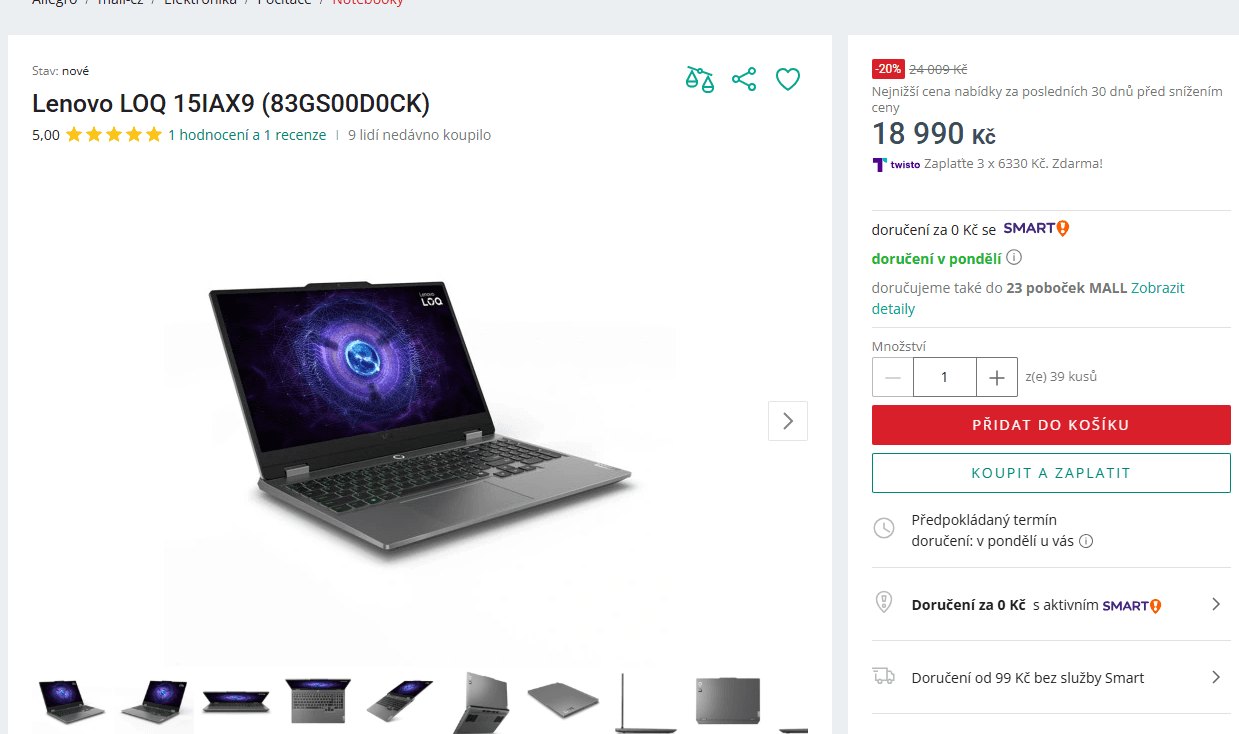 Lenovo i5 4,4GHz, 24/512GB, 8GBNvidia, 15,6"