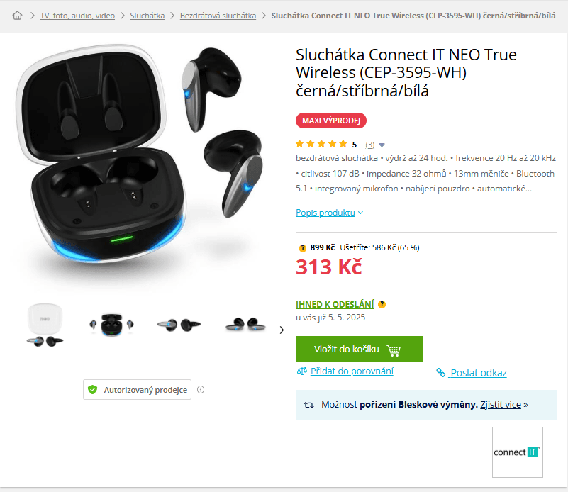 BT sluchátka Connect IT 24 hod