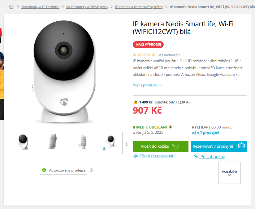 IP kamera vnitřní Nedis, Full HD, noční