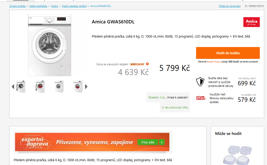 Pračka Amica 6kg, 1000ot., 40 cm