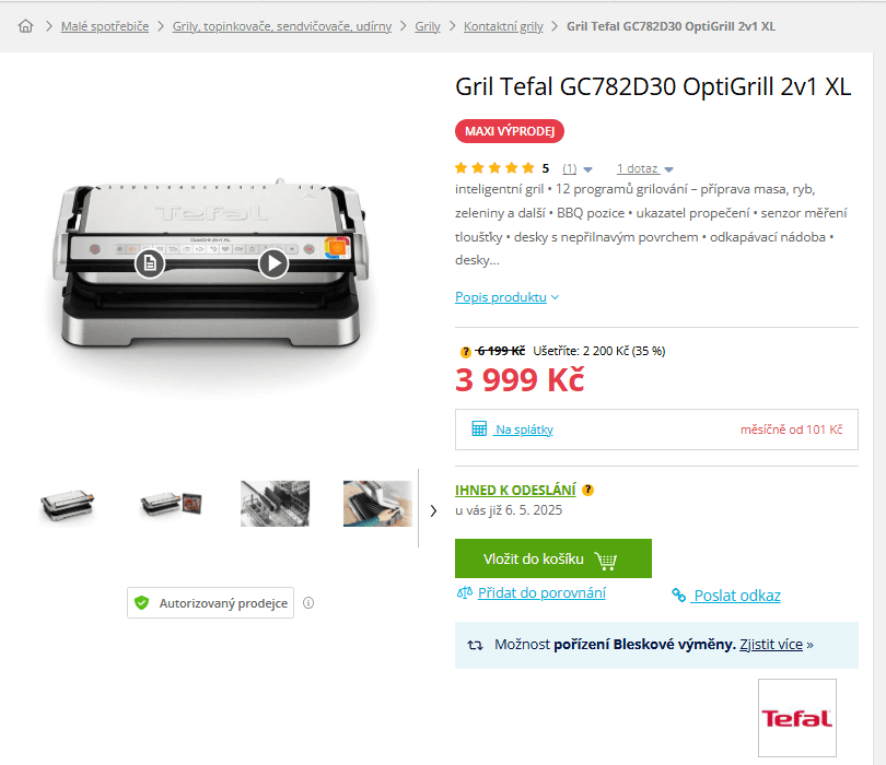 Gril Tefal 2v1 XL, 12 programů 