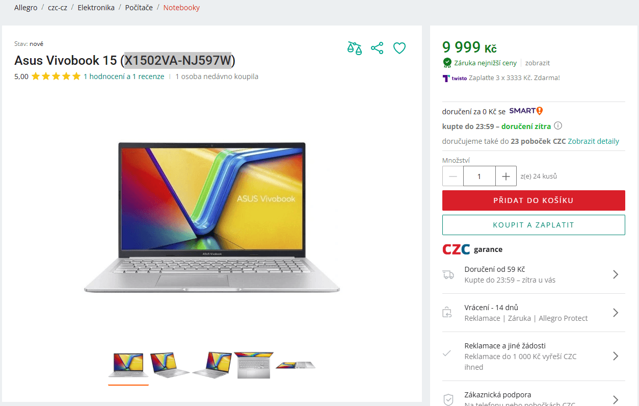 Asus i5 4,6GHz, 8/512GB, 15,6"