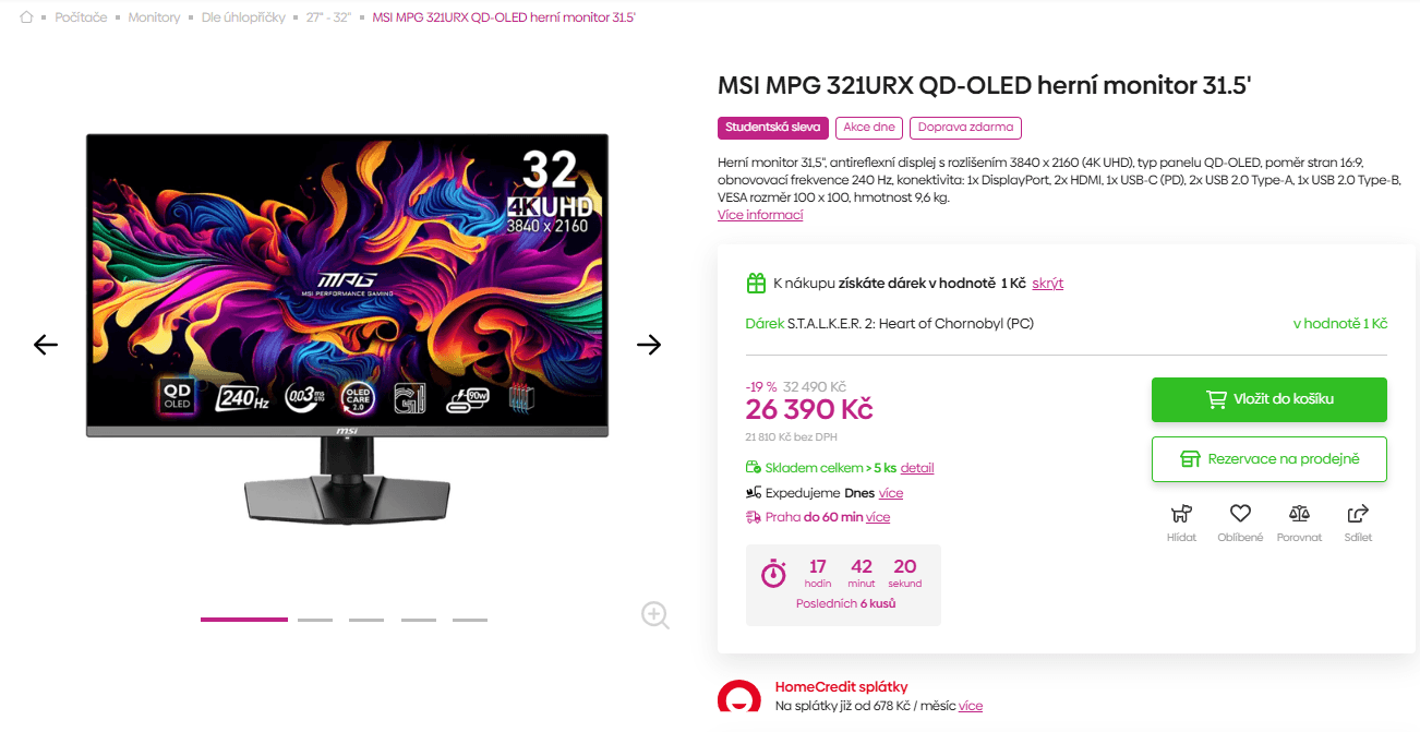 4K PC monitor MSI 31,5", QD OLED, 240Hz