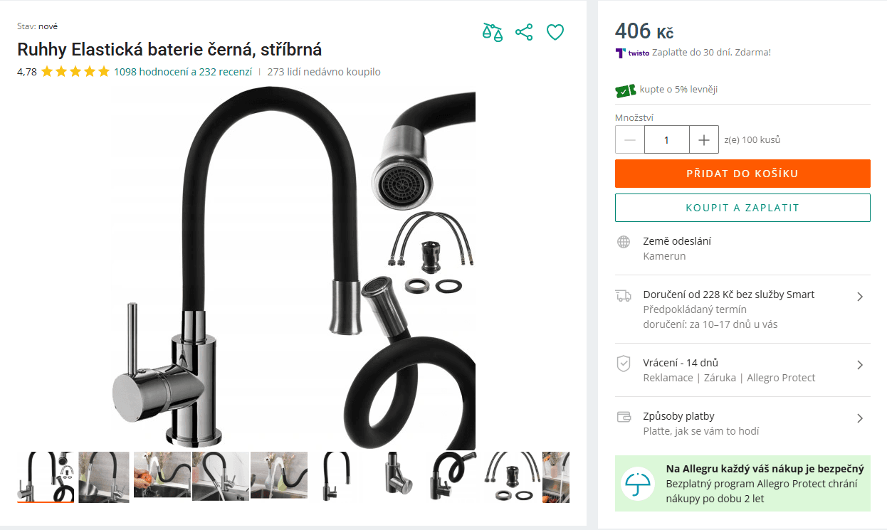 Dřezová baterie s flexi hadicí Ruhhy