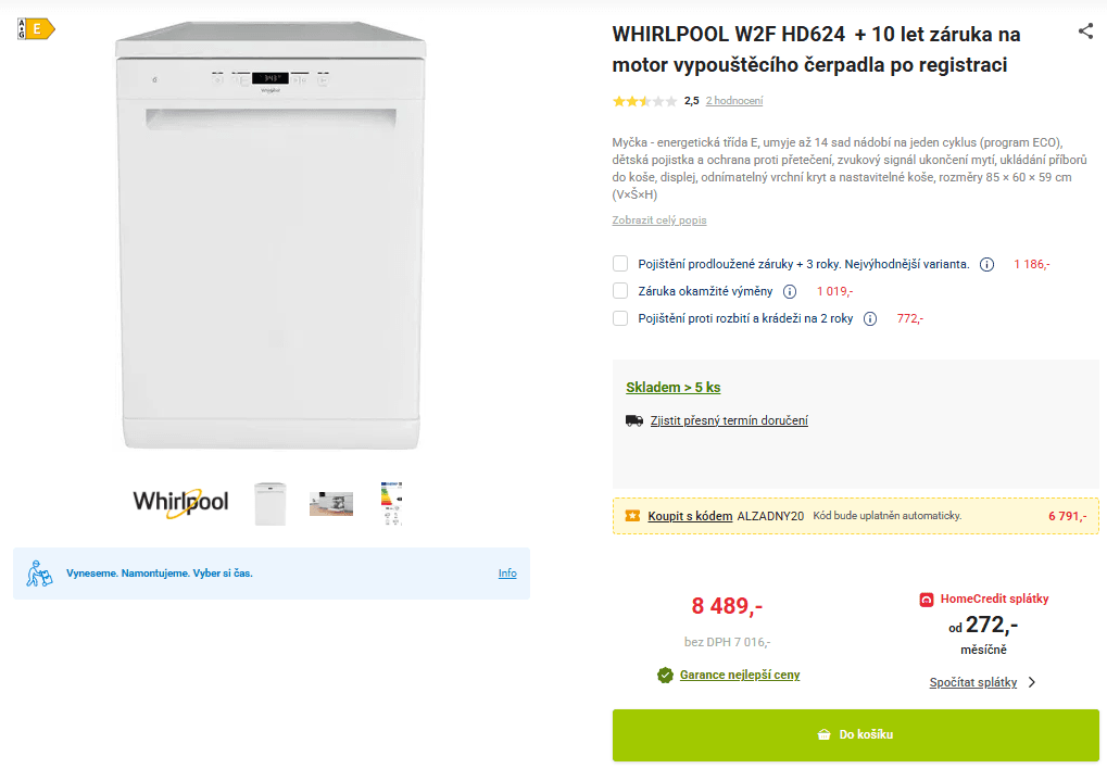 Myčka nádobí Whirlpool 14 sad, 60cm