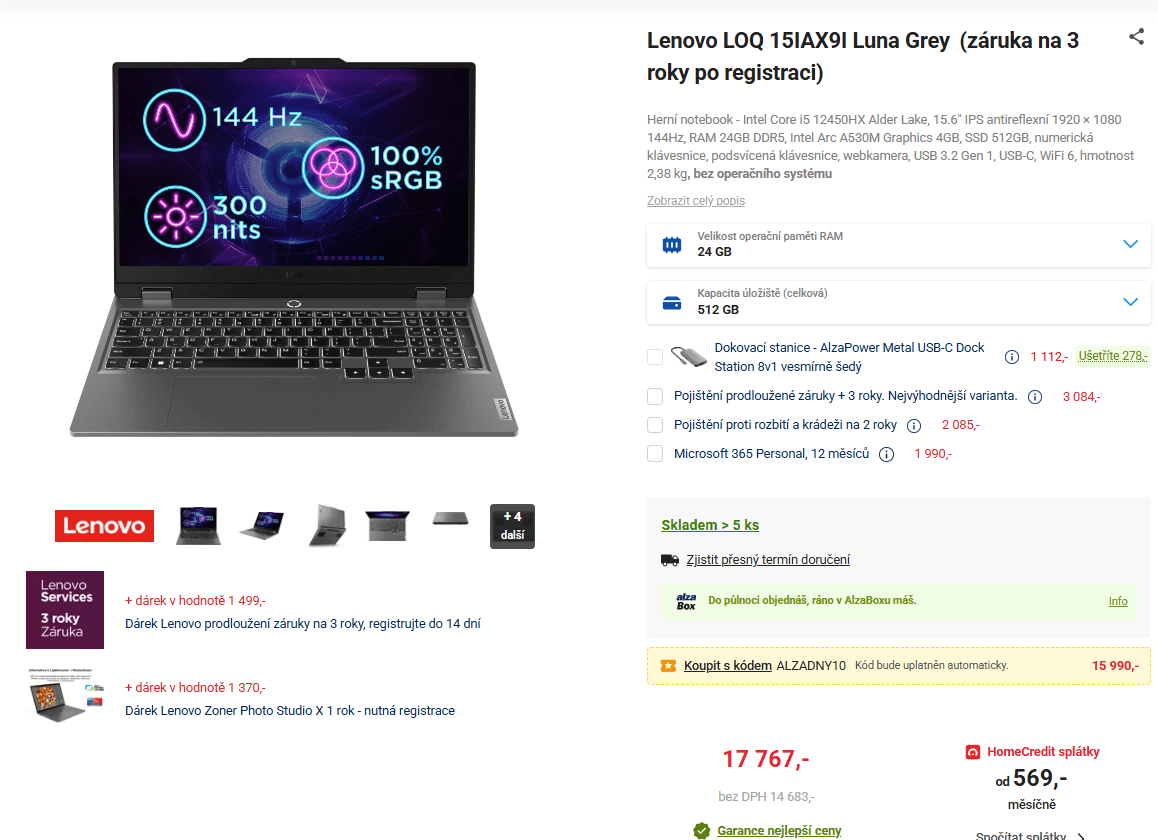 Lenovo i5 4,4GHz, 24GB RAM, 4GB grafika, 15,6"