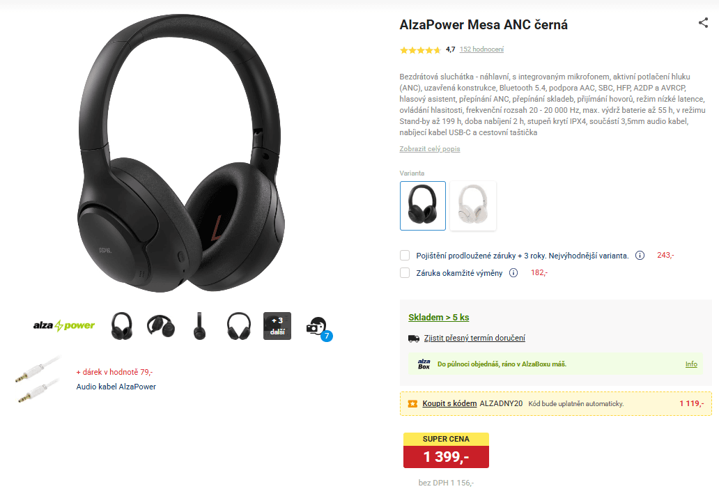 BT sluchátka AlzaPower Mesa ANC