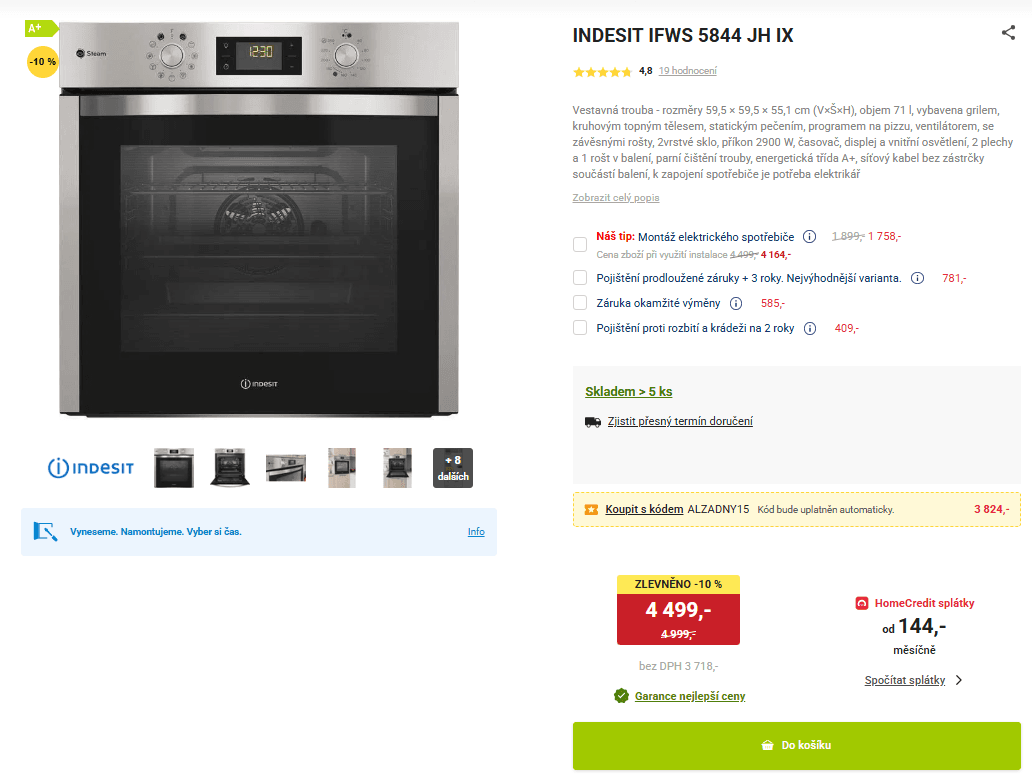 Vestavná trouba Indesit, gril, pizza